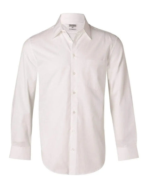 BENCHMARK Men's Self Stripe Long Sleeve Shirt M7100L Corporate Wear Benchmark White 40