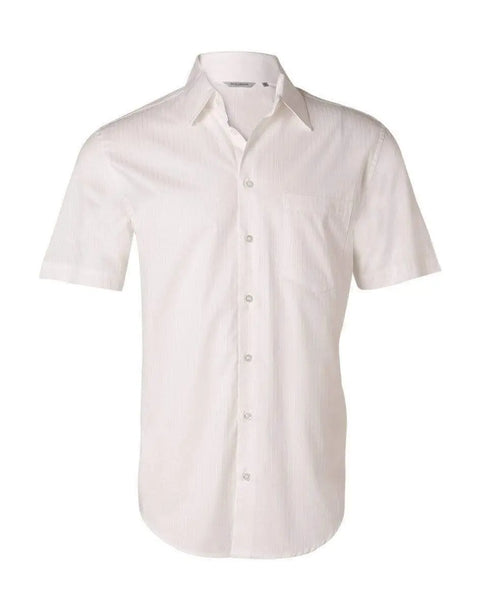 BENCHMARK Men's Self Stripe Short Sleeve Shirt M7100S Corporate Wear Benchmark White 38