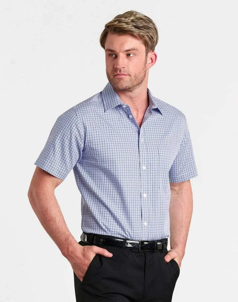 BENCHMARK Men’s Two Tone Gingham Short Sleeve Shirt M7320S Corporate Wear Benchmark