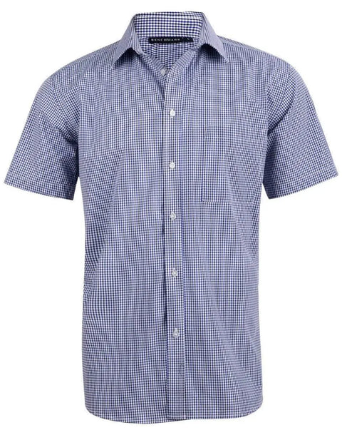 BENCHMARK Men’s Two Tone Gingham Short Sleeve Shirt M7320S Corporate Wear Benchmark Black/White/Navy XS