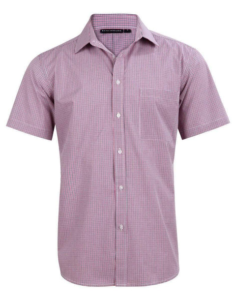 BENCHMARK Men’s Two Tone Mini Gingham Short Sleeve Shirt M7340S Corporate Wear Benchmark Black/White/Red XS