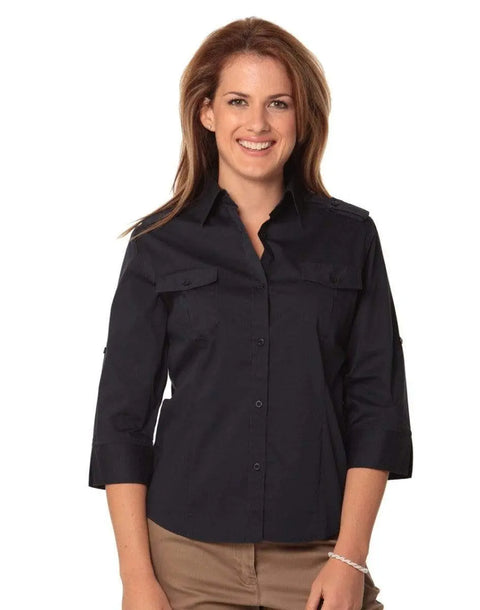 BENCHMARK Women's 3/4 Sleeve Military Shirt M8913 Corporate Wear Benchmark Black 6