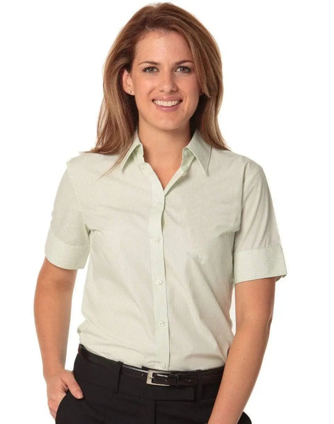 BENCHMARK Women's Balance Stripe Short Sleeve Shirt M8234 Corporate Wear Benchmark Mint/White 6