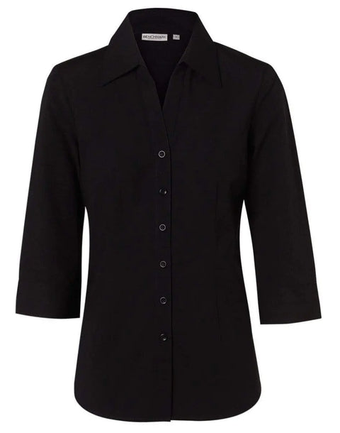 BENCHMARK Women's Cotton/Poly Stretch 3/4 Sleeve Shirt M8020Q Corporate Wear Benchmark Black 6