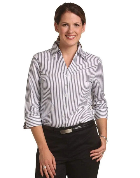 BENCHMARK Women's Executive Sateen Stripe 3/4 Sleeve Shirt M8310Q Corporate Wear Benchmark