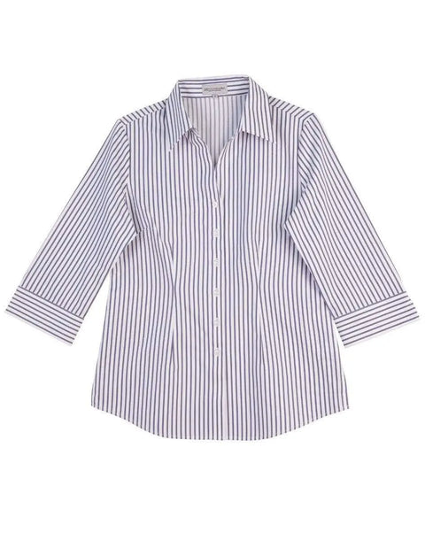 BENCHMARK Women's Executive Sateen Stripe 3/4 Sleeve Shirt M8310Q Corporate Wear Benchmark White/Grey 12