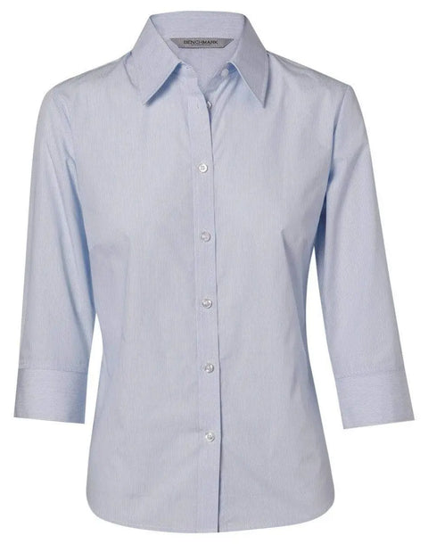 BENCHMARK Women's Fine Stripe 3/4 Sleeve Shirt M8213 Corporate Wear Benchmark Pale Blue 6