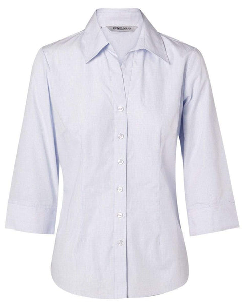BENCHMARK Women's Mini Check 3/4 Shirt M8360Q Corporate Wear Benchmark Pale Blue 6