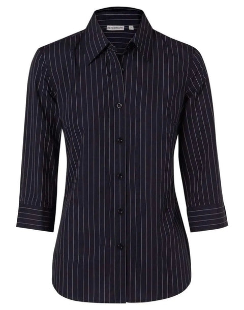 BENCHMARK Women's Pin Stripe 3/4 Sleeve Shirt M8223 Corporate Wear Benchmark Navy/White 6