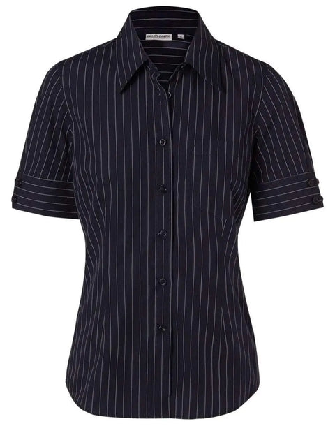 BENCHMARK Women's Pin Stripe Short Sleeve Shirt M8224 Corporate Wear Benchmark Navy/White 6