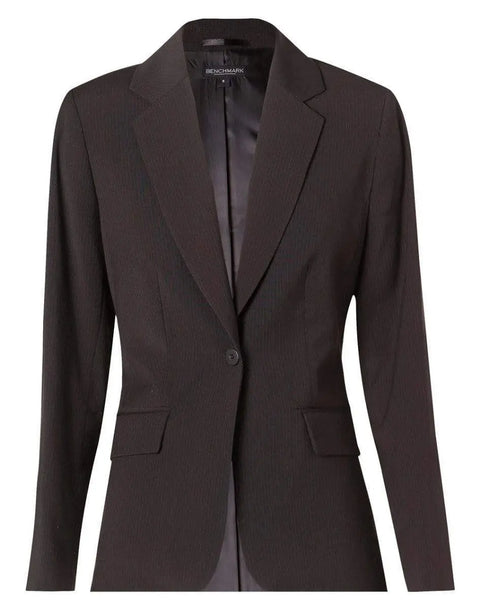 BENCHMARK Women's Poly/Viscose Stretch Stripe One Button Cropped Jacket M9208 Corporate Wear Benchmark Black/Charcoal 6