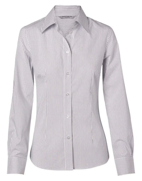 BENCHMARK Women's Ticking Stripe Long Sleeve Shirt M8200L Corporate Wear Benchmark White/Blue 6