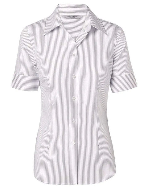BENCHMARK Women's Ticking Stripe Short Sleeve Shirt M8200S Corporate Wear Benchmark White/Blue 6