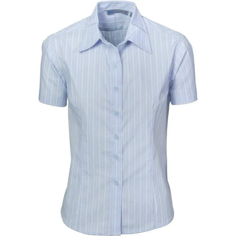 DNC Workwear Corporate Wear Light Blue/White/Blue / 6 DNC WORKWEAR Ladies Stretch Yarn Dyed Contrast Stripe Short Sleeve Shirt 4233