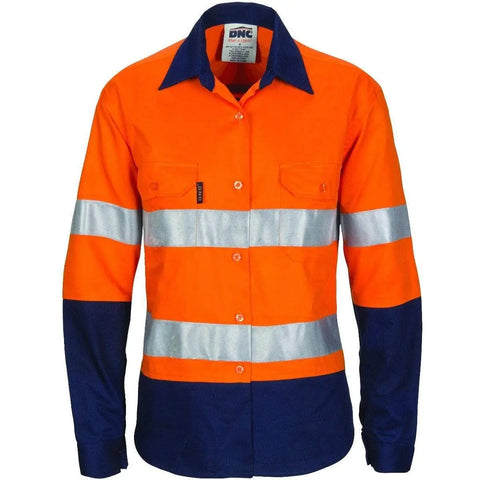 DNC Workwear Work Wear DNC WORKWEAR Women’s Hi-Vis Cool-Breeze Long Sleeve Cotton Shirt with CSR Reflective Tape 3786