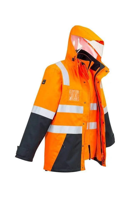 SYZMIK Men’s Hi Vis 4 In 1 Waterproof Jacket ZJ532 Work Wear Syzmik Orange/Navy XXS