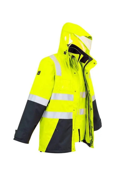 SYZMIK Men’s Hi Vis 4 In 1 Waterproof Jacket ZJ532 Work Wear Syzmik Yellow/Navy XXS
