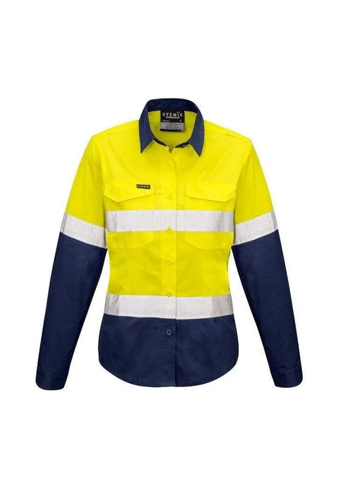 SYZMIK Women’s Rugged Cooling Taped Hi-Vis Spliced Shirt ZW720 Work Wear Syzmik Yellow/Navy 8