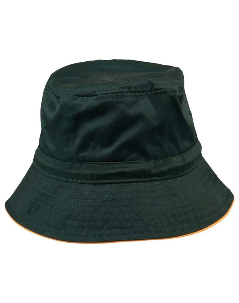 Sandwich Bucket Hat With Toggle H1033 Active Wear Winning Spirit Bottle/Gold S