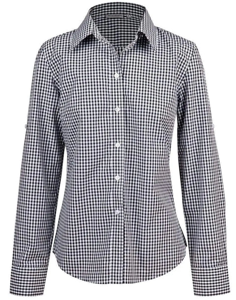 Winning Spirit Ladies’ Gingham Check Long Sleeve Shirt M8300L Corporate Wear Winning Spirit Black/White 6