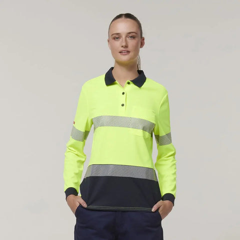 Hard Yakka Women's Long Sleeve Hi Vis Taped Polo Shirt Y08604 - Allsorts Workwear