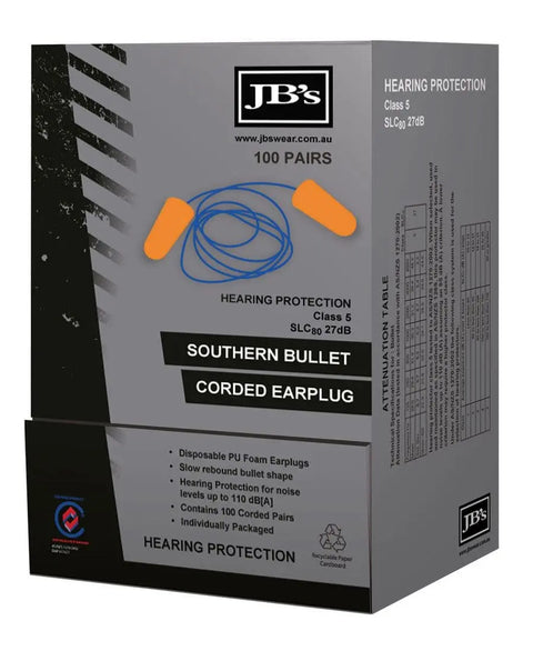 Southern Bullet Corded Earplug (100 Pair) 8P060 - Allsorts Workwear