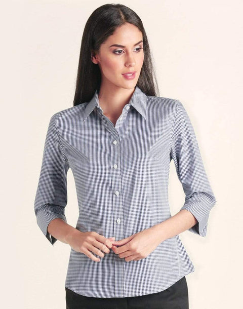 Benchmark Corporate Wear BENCHMARK Ladies’ Two Tone Gingham 3/4 Sleeve Shirt M8320Q