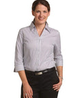 Benchmark Corporate Wear BENCHMARK Women's Executive Sateen Stripe 3/4 Sleeve Shirt M8310Q