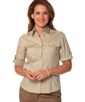 Benchmark Corporate Wear Sand / 6 BENCHMARK Women's Short Sleeve Military Shirt M8911