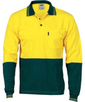 DNC Workwear Work Wear Yellow/Bottle Green / XL DNC WORKWEAR Hi-Vis Cool-Breeze Cotton Jersey Long Sleeve Polo Shirt with Underarm Cotton Mesh 3846