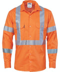 DNC Workwear Work Wear DNC WORKWEAR Hi-Vis Cool-Breeze Long Sleeve Cotton Shirt with Double Hoop on Arms & 'X' Back CSR R/Tape 3789