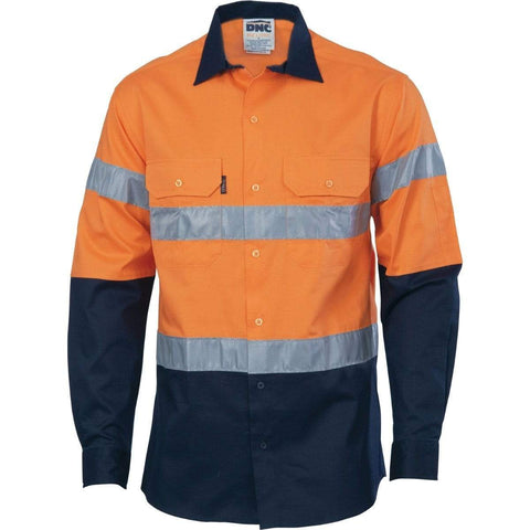 DNC Workwear Work Wear DNC WORKWEAR Hi-Vis D/N 2 Tone Long Sleeve Drill Shirt with Generic R/Tape 3982