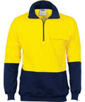 DNC Workwear Work Wear Yellow/Navy / XS DNC WORKWEAR Hi-Vis Two-Tone 1/2 Zip Cotton Fleecy Windcheater 3923