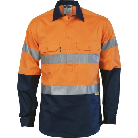 DNC Workwear Work Wear DNC WORKWEAR Hi-Vis Two-Tone Closed Front Cotton Shirt with 3M R/Tape 3849
