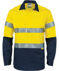DNC Workwear Work Wear Yellow/Navy / 2XL DNC WORKWEAR Hi-Vis Two-Tone Closed Front Cotton Shirt with 3M R/Tape 3849