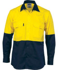 DNC Workwear Work Wear Yellow/Navy / XS DNC WORKWEAR Hi-Vis Two Tone Cotton Drill Vented Long Sleeve Shirt 3981