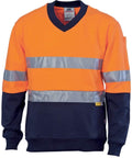 DNC Workwear Work Wear DNC WORKWEAR Hi-Vis Two-Tone Cotton Fleecy V-Neck Sweatshirt with 3M R/Tape 3924