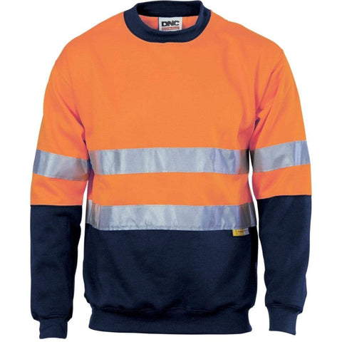 DNC Workwear Work Wear DNC WORKWEAR Hi-Vis Two-Tone Fleecy Crew-Neck Sweatshirt (Sloppy Joe) with 3M R/Tape 3824