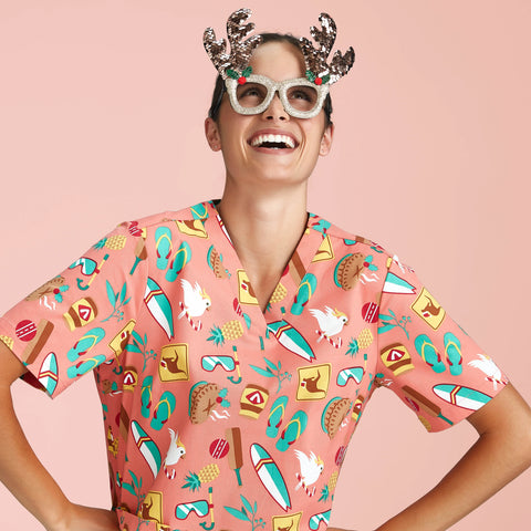 Biz Care Women's Christmas Scrubs Top - Allsorts Workwear
