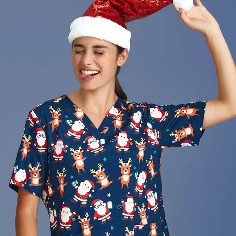 Biz Care Women's Christmas Scrubs Top - Allsorts Workwear