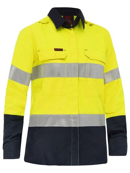 Bisley Apex 185 Women's Taped Hi Vis FR Vented Shirt BL8438T - Flash Uniforms 