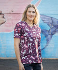 Softies Women's Purple Dog Slim Fit Fun Scrub Top PDOT01  Simply Scrubs Australia