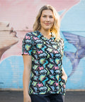 Softies Women's Dino Party Slim Fit Fun Scrub Top DPOT01  Simply Scrubs Australia