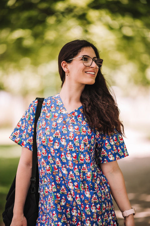 Unisex Christmas Medical Scrubs Top Printed SS01 - Simply Scrubs Australia