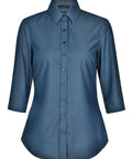 Ladies Dot Jacquard Stretch 3/4 Sleeve Ascot Shirt M8400Q Casual Wear Winning Spirit Ocean Blue 6 