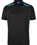 Winning Spirit Men's Sustainable Poly-Cotton Contrast Polo PS93 Casual Wear Winning Spirit Black/Teal XS 