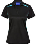 Winning Spirit Women's Sustainable Poly-Cotton Contrast Polo PS94 Casual Wear Winning Spirit Black/Aqua 8 