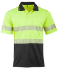 Unisex Cool Dry Segmented Tapes Hi Vis Short Sleeve Polo Shirt SW85 Work Wear Australian Industrial Wear Yellow/Charcoal 2XS 