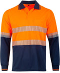 Unisex Cool Dry Segmented Tapes Hi Vis Long Sleeve Polo Shirt SW86 Work Wear Australian Industrial Wear Orange/Navy 2XS 