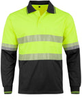 Unisex Cool Dry Segmented Tapes Hi Vis Long Sleeve Polo Shirt SW86 Work Wear Australian Industrial Wear Yellow/Charcoal 2XS 